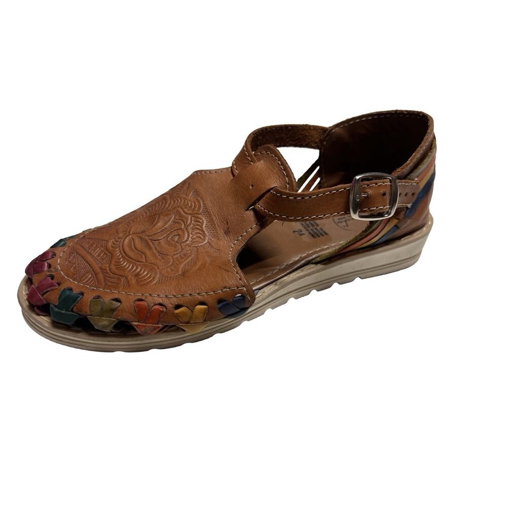 Mexican Huarache Handmade Ankle Strap Summer Sandals Brown Woven Leather US 7